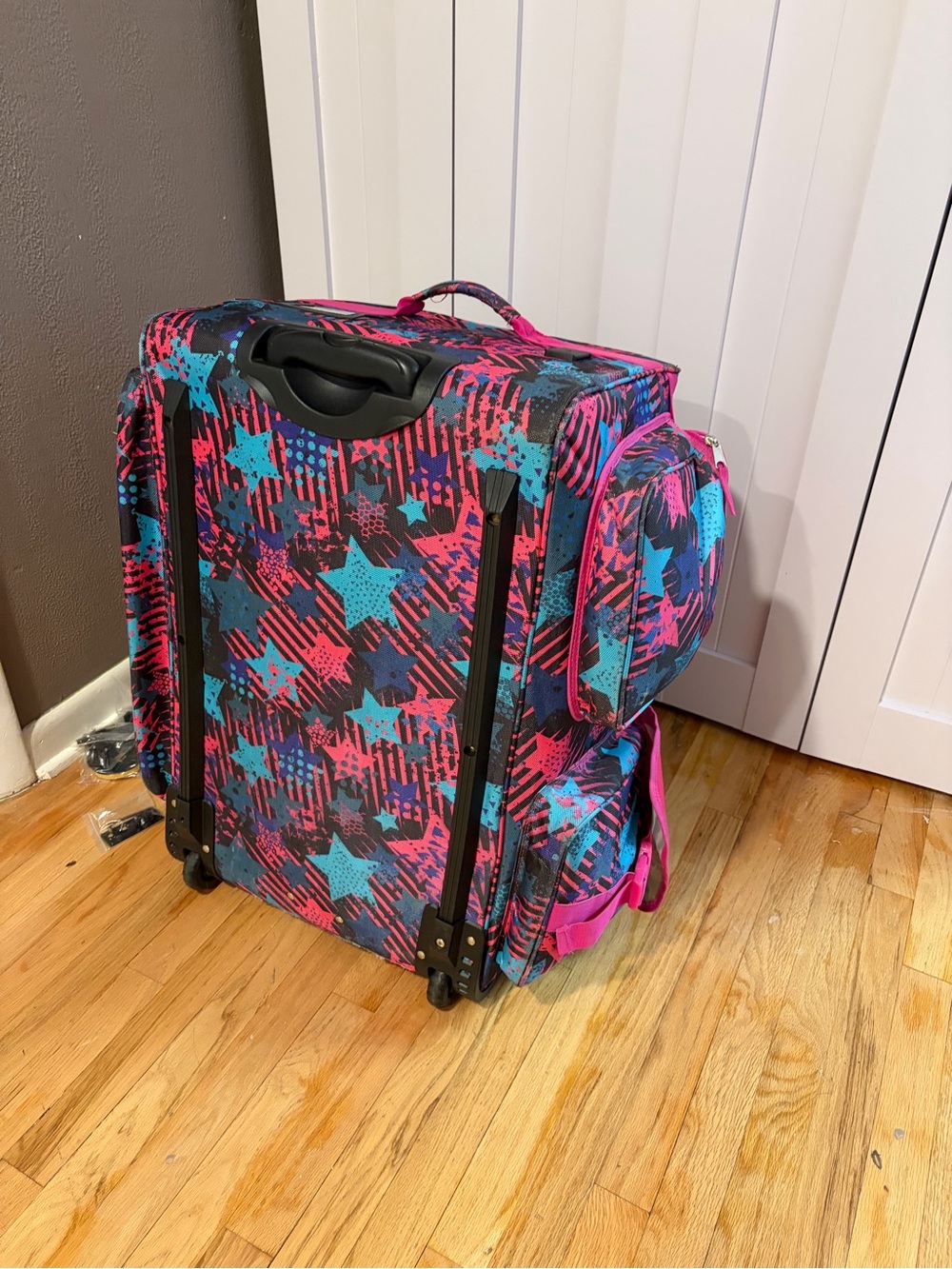 Star-Print Rolling Tote Bag in Pink & Teal
